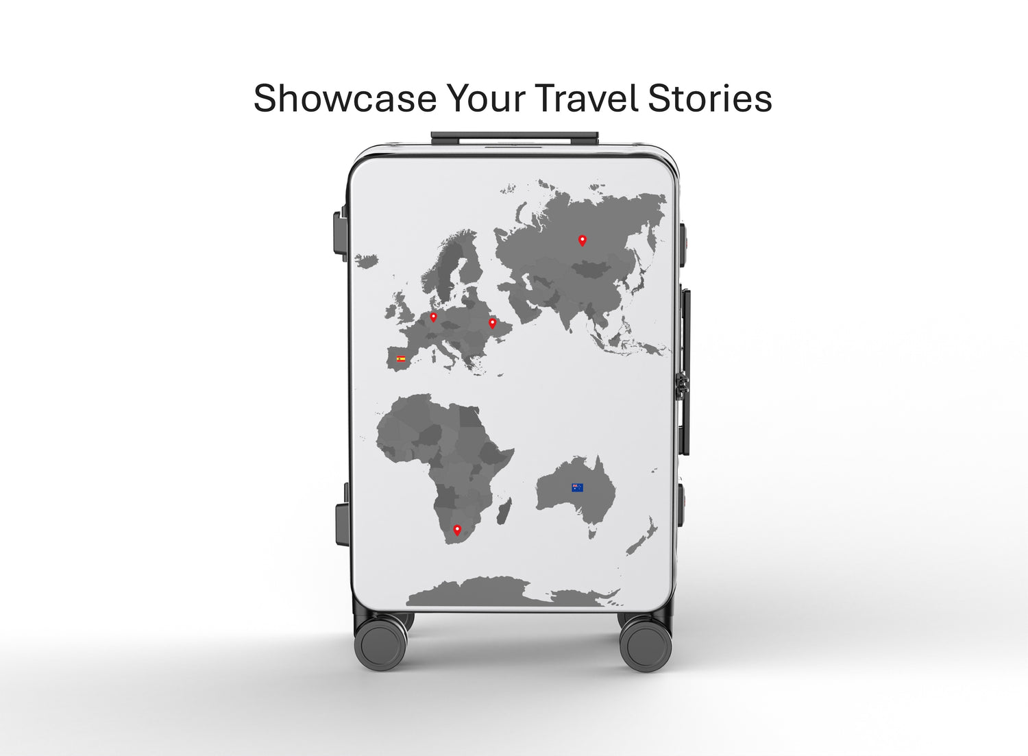 Suitcase with world map design on a white background